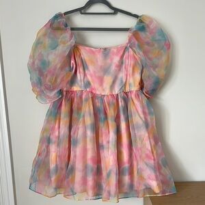 Colorful Puff Sleeve Dress